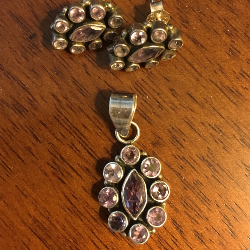 Amethyst earrings and pendant